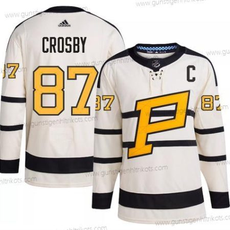 Herren Pittsburgh Penguins #87 Sidney Crosby 2023 Winter Klassisch Strickerei Trikots – Creme