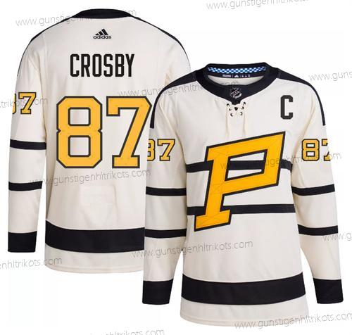 Herren Pittsburgh Penguins #87 Sidney Crosby 2023 Winter Klassisch Strickerei Trikots – Creme