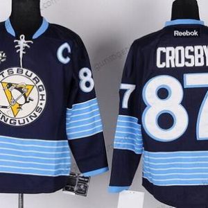 Herren Pittsburgh Penguins #87 Sidney Crosby Ausweichtrikot 2017 Stanley Cup NHL Finals C Patch Trikots – Marineblau Blau