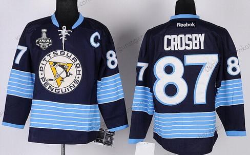 Herren Pittsburgh Penguins #87 Sidney Crosby Ausweichtrikot 2017 Stanley Cup NHL Finals C Patch Trikots – Marineblau Blau