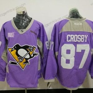 Herren Pittsburgh Penguins #87 Sidney Crosby Hockey Bekämpft Krebs Praxis Strickerei NHL Reebok Hockey Trikots – Lila Rosa