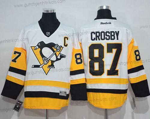 Herren Pittsburgh Penguins #87 Sidney Crosby New Auswärtstrikots Strickerei NHL Trikots – Weiß