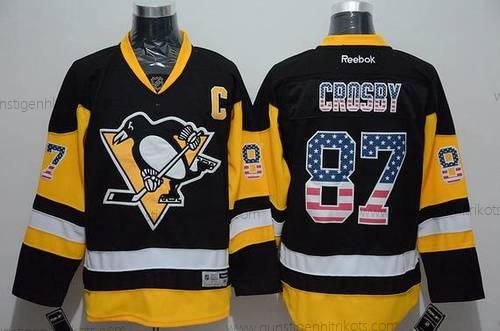 Herren Pittsburgh Penguins #87 Sidney Crosby Reebok Ausweichtrikot NHL USA Flag Trikots – Schwarz