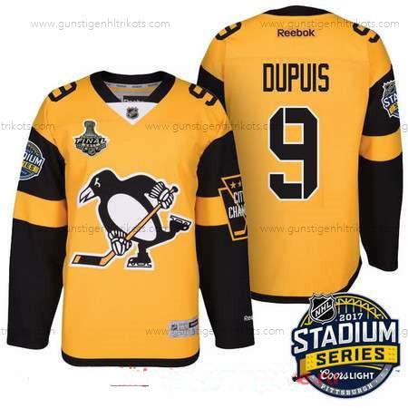 Herren Pittsburgh Penguins #9 Pascal Dupuis Stadium Series 2017 Stanley Cup Finals Patch Strickerei NHL Reebok Hockey Trikots – Gelb