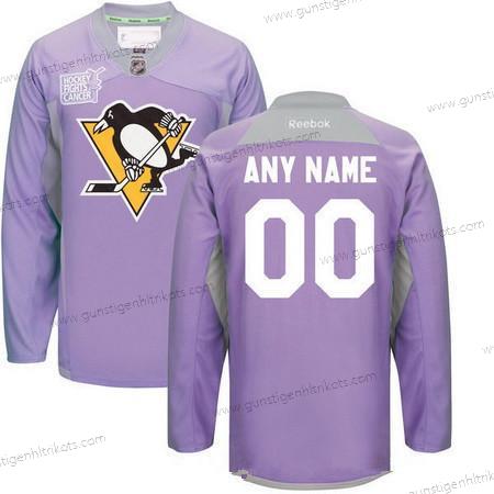 Herren Pittsburgh Penguins Personalisiertes Reebok Hockey Bekämpft Krebs Praxis Trikots – Lila Rosa