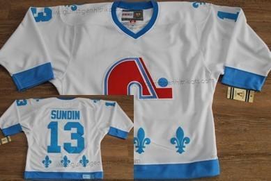 Herren Quebec Nordiques #13 Mats Sundin With Retro CCM Trikots – Weiß Blau