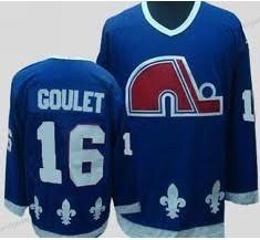 Herren Quebec Nordiques #16 Michel Goulet Retro CCM Trikots – Marineblau Blau