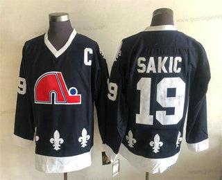 Herren Quebec Nordiques #19 Joe Sakic CCM Retro Strickerei NHL Trikots – Schwarz