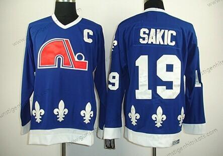 Herren Quebec Nordiques #19 Joe Sakic Retro CCM Trikots – Marineblau Blau