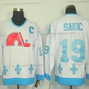 Herren Quebec Nordiques #19 Joe Sakic With Retro CCM Trikots – Weiß Blau