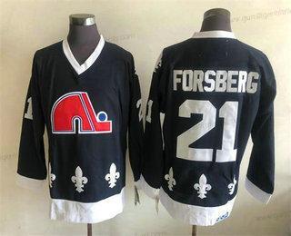 Herren Quebec Nordiques #21 Peter Forsberg CCM Retro Strickerei NHL Trikots – Weiß