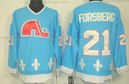 Herren Quebec Nordiques #21 Peter Forsberg Retro CCM Trikots – Blau