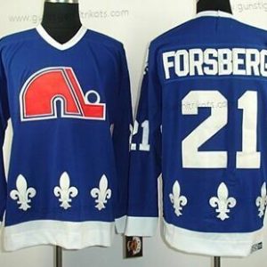 Herren Quebec Nordiques #21 Peter Forsberg Retro CCM Trikots – Marineblau Blau