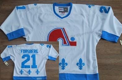 Herren Quebec Nordiques #21 Peter Forsberg With Retro CCM Trikots – Weiß Blau