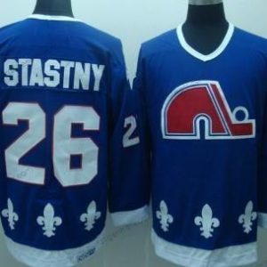 Herren Quebec Nordiques #26 Peter Stastny Retro CCM Trikots – Marineblau Blau