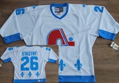 Herren Quebec Nordiques #26 Peter Stastny With Retro CCM Trikots – Weiß Blau