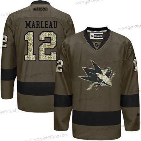 Herren San Jose Sharks #12 Patrick Marleau Reebok Spieler Trikots – Grün Tarnfarbe