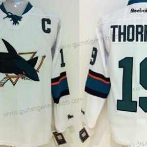 Herren San Jose Sharks #19 Joe Thornton 2014 Trikots – Weiß