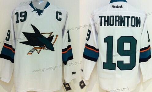 Herren San Jose Sharks #19 Joe Thornton 2014 Trikots – Weiß