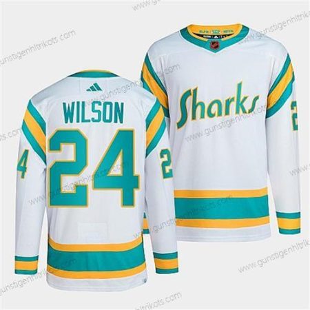 Herren San Jose Sharks #24 Doug Wilson 2022 Rückseite Retro Strickerei Trikots – Weiß