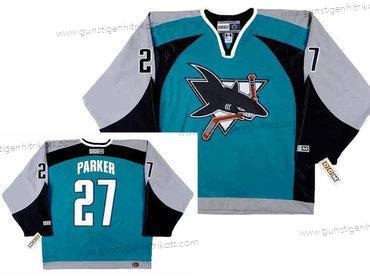 Herren San Jose Sharks #27 Scott Parker 2003 CCM Retro Heimtrikots NHL Hockey Trikots – Blau Schwarz Grau