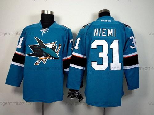 Herren San Jose Sharks #31 Antti Niemi 2014 Trikots – Blau