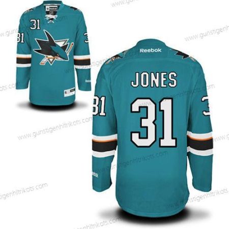 Herren San Jose Sharks #31 Martin Jones Premier Heimtrikots Trikots – Blaugrün