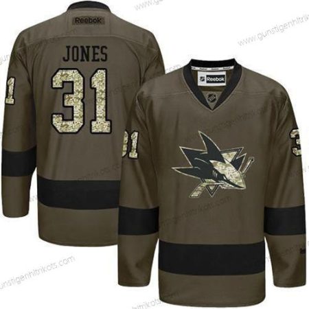 Herren San Jose Sharks #31 Martin Jones Reebok Spieler Trikots – Grün Tarnfarbe