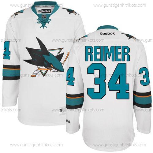 Herren San Jose Sharks #34 James Reimer Auswärtstrikots Hockey Trikots – Weiß