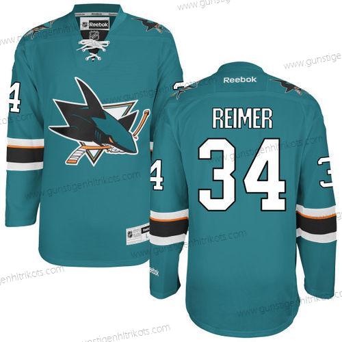 Herren San Jose Sharks #34 James Reimer Heimtrikots Hockey Trikots – Blaugrün Blau