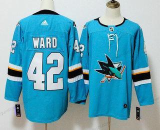 Herren San Jose Sharks #42 Joel Ward 2017-2018 Hockey Strickerei NHL Trikots – Blaugrün Blau