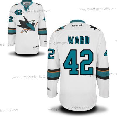 Herren San Jose Sharks #42 Joel Ward Auswärtstrikots Hockey Trikots – Weiß