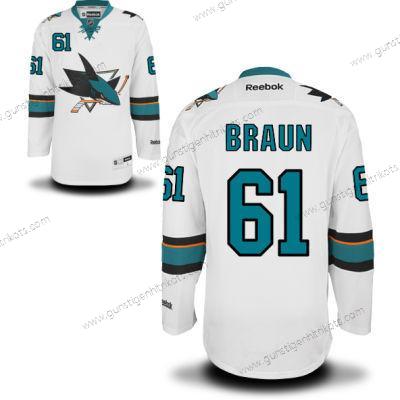 Herren San Jose Sharks #61 Justin Braun Auswärtstrikots Hockey Trikots – Weiß