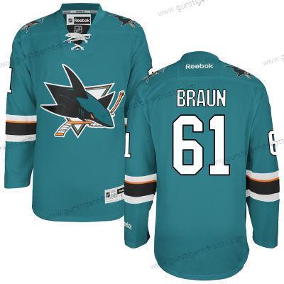 Herren San Jose Sharks #61 Justin Braun Heimtrikots Trikots – Blaugrün