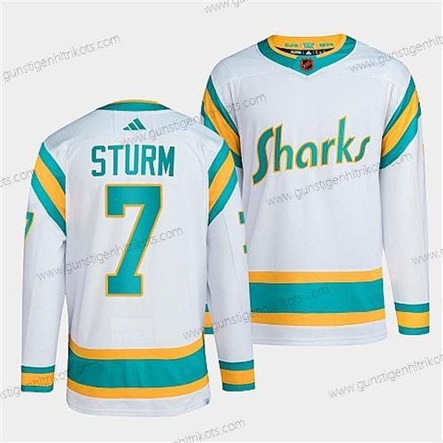 Herren San Jose Sharks #7 Nico Sturm 2022 Rückseite Retro Strickerei Trikots – Weiß