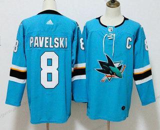 Herren San Jose Sharks #8 Joe Pavelski 2017-2018 Hockey Strickerei NHL Trikots – Blaugrün Blau