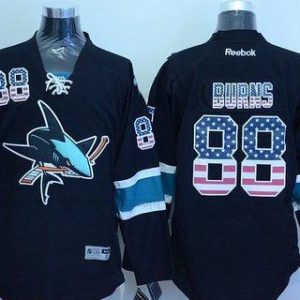 Herren San Jose Sharks #88 Brent Burns USA Flag Hockey Trikots – Schwarz