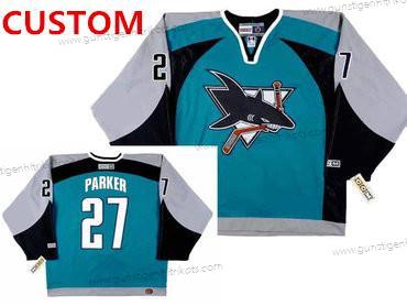 Herren San Jose Sharks Personalisiertes 2003 CCM Retro NHL Heimtrikots Hockey Trikots – Blau Grau Schwarz