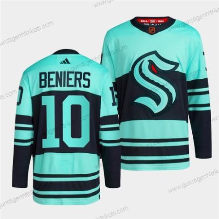 Herren Seattle Kraken #10 Matty Beniers Ice 2022-23 Rückseite Retro Strickerei Trikots – Blau