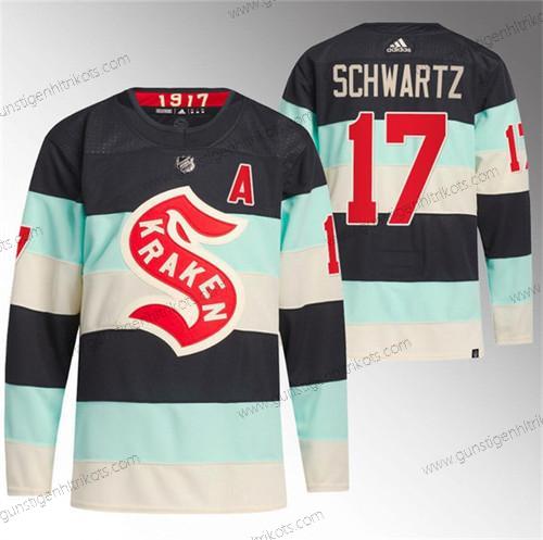 Herren Seattle Kraken #17 Jaden Schwartz 2024 Winter Klassisch Primegreen Strickerei Trikots – Blau