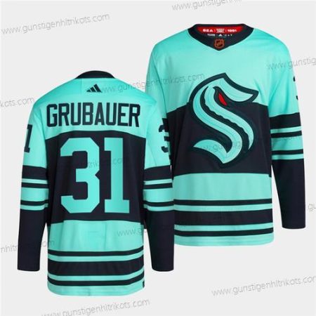 Herren Seattle Kraken #31 Philipp Grubauer Ice 2022-23 Rückseite Retro Strickerei Trikots – Blau