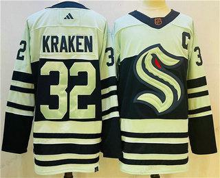 Herren Seattle Kraken #32 Kraken 2022 Rückseite Retro Strickerei Trikots – Weiß