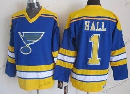 Herren St. Louis Blues #1 Glenn Hall Retro CCM Trikots – Blau