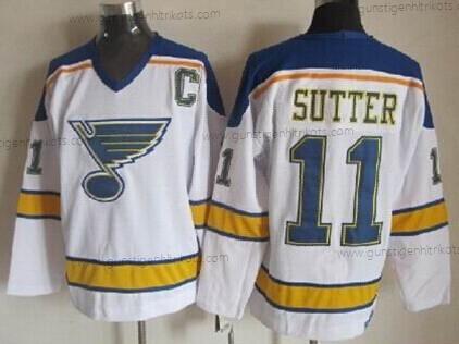 Herren St. Louis Blues #11 Brian Sutter Retro CCM Trikots – Weiß