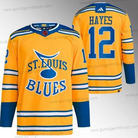 Herren St. Louis Blues #12 Kevin Hayes 2022-23 Rückseite Retro Strickerei Trikots – Gelb