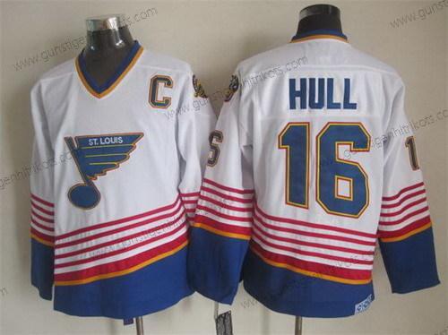 Herren St. Louis Blues #16 Brett Hull 1995 Retro CCM Trikots – Weiß