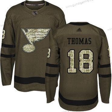 Herren St. Louis Blues #18 Robert Thomas Salute to Service Strickerei Hockey Trikots – Grün