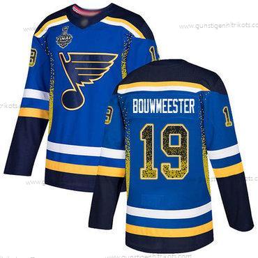 Herren St. Louis Blues #19 Jay Bouwmeester Heimtrikots Authentisch 2019 Stanley Cup Final Bound Strickerei Hockey Trikots Version 2 – Blau