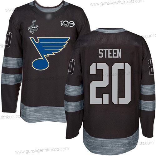 Herren St. Louis Blues #20 Alexander Steen 1917-2017 100th Jahrestag 2019 Stanley Cup Final Bound Strickerei Hockey Trikots – Schwarz