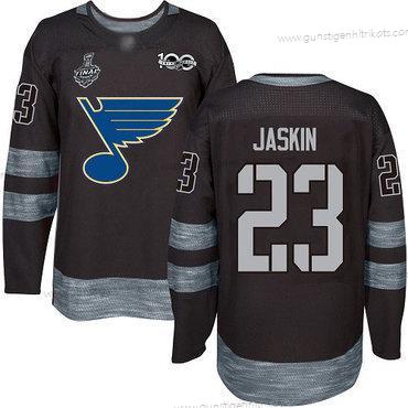 Herren St. Louis Blues #23 Dmitrij Jaskin 1917-2017 100th Jahrestag 2019 Stanley Cup Final Bound Strickerei Hockey Trikots – Schwarz